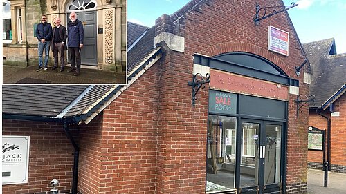 The location of the new Banking Hub (previously Edinburgh Woollen Mill and Young Ideas) Inset: Ashbourne Lib Dem Cllrs delivering a letter to Lloyds Bank which is closing in the summer