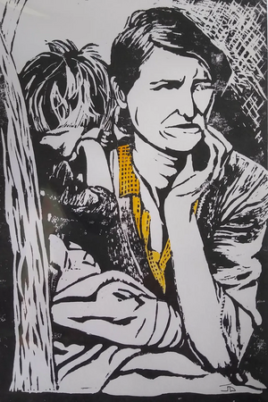 Image courtesy of Jane Dent Mother and child lino cut by Jane Dent