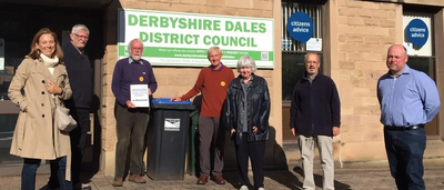 Image courtesy of Peter Dobbs Handing over Serco petition outside Town Hall Matlock